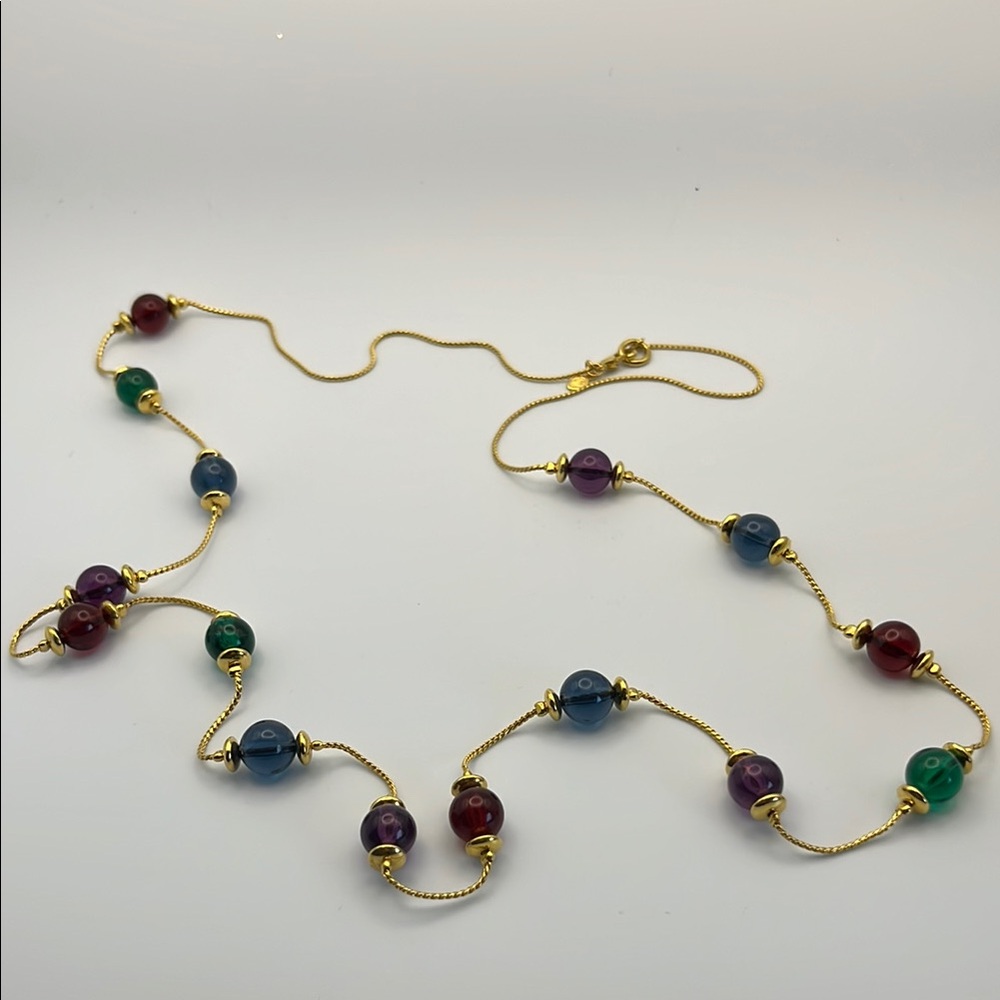 16 Vintage Premier Designs Gold Chain Necklace with Multicolor Beads